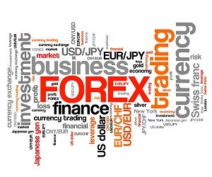 Forex - foreign exchange currency trading word cloud illustration. Tag cloud keyword concept.
